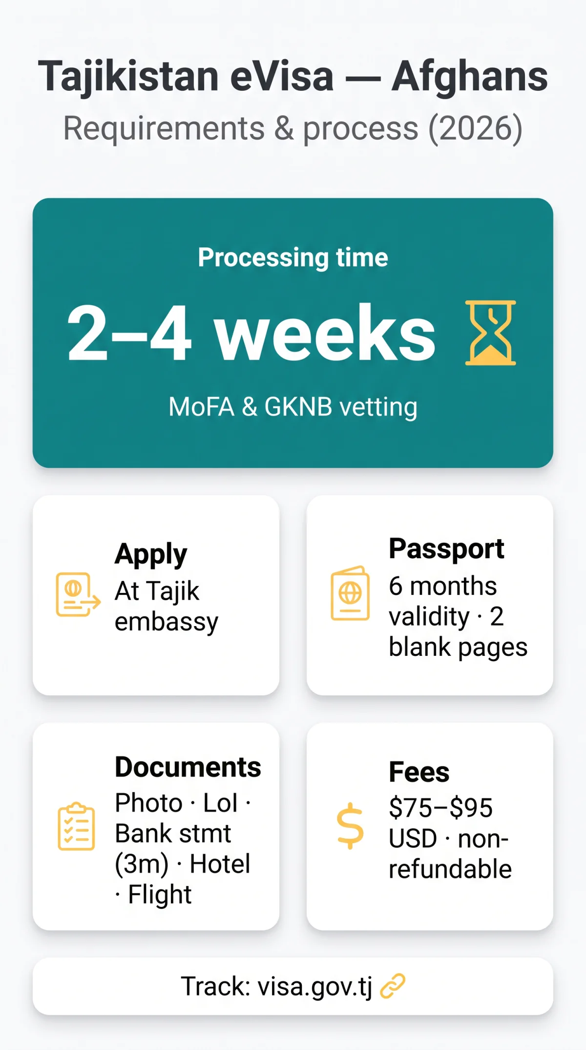 Infografika: Tajikistan eVisa for Afghan Citizens — Requirements, Costs & Application Process (2026 Guide)